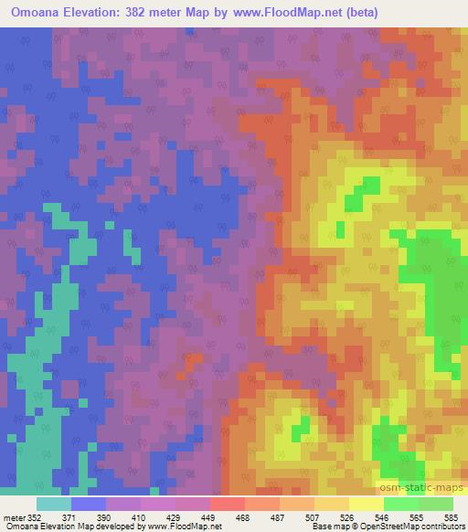 Omoana,Gabon Elevation Map