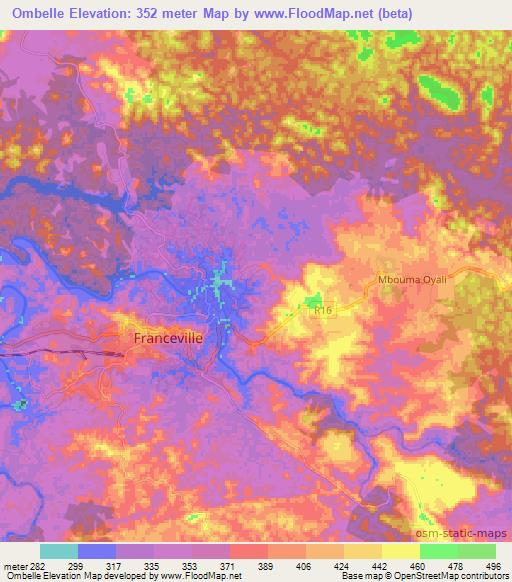 Ombelle,Gabon Elevation Map