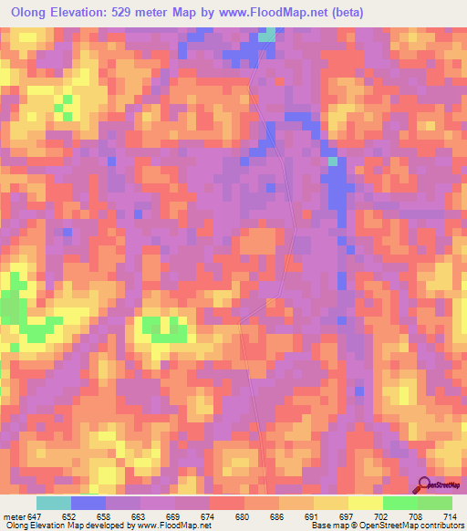Olong,Gabon Elevation Map