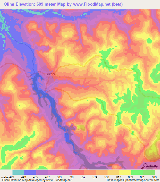Olina,Gabon Elevation Map