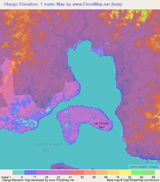 Olango,Gabon Elevation Map