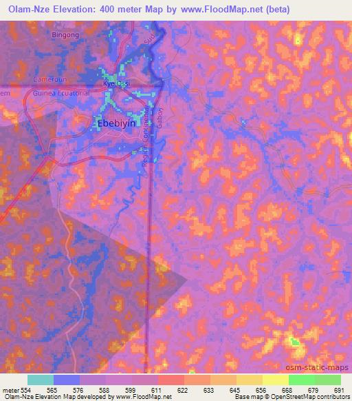 Olam-Nze,Gabon Elevation Map