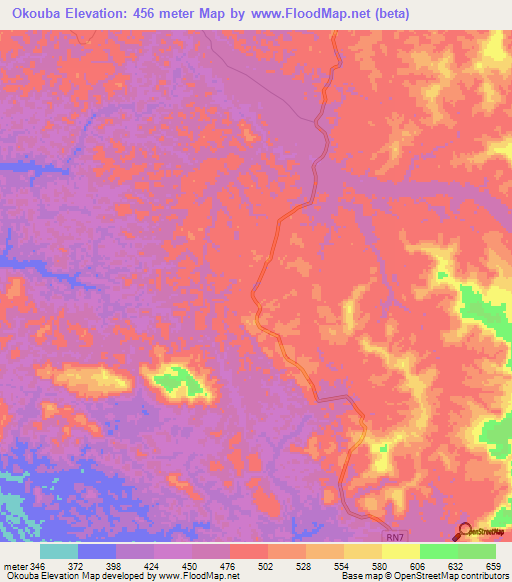 Okouba,Gabon Elevation Map