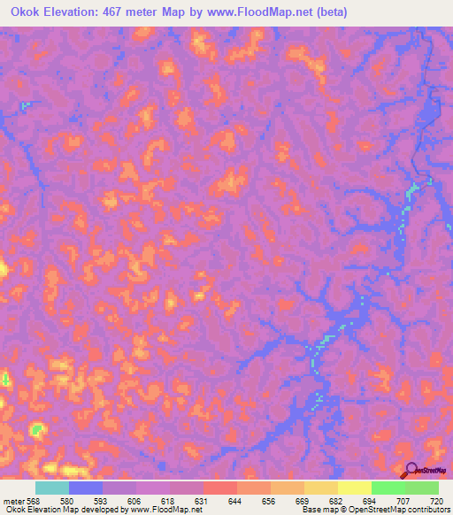 Okok,Gabon Elevation Map