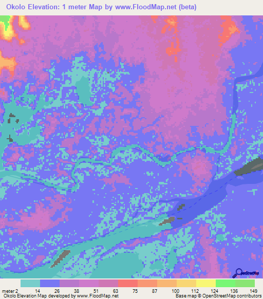 Okolo,Gabon Elevation Map