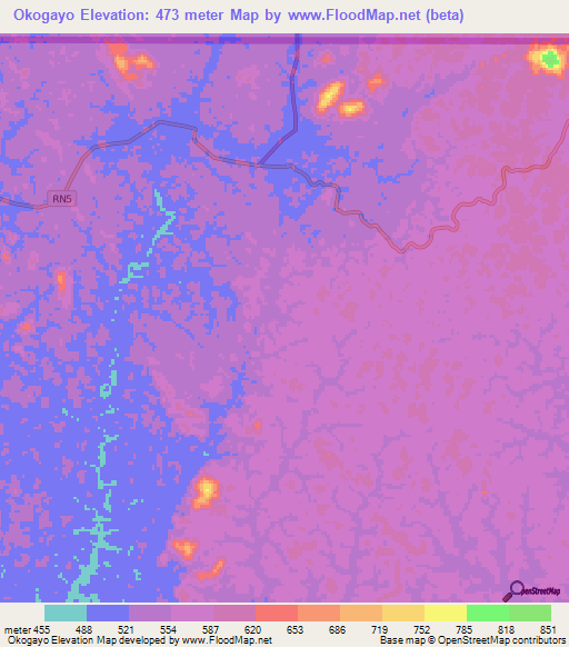 Okogayo,Gabon Elevation Map