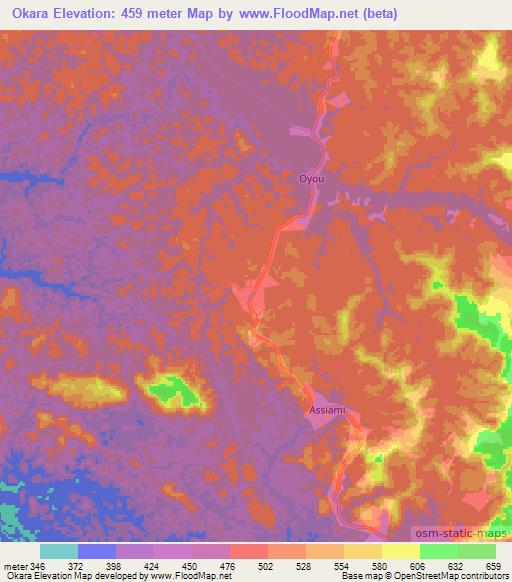 Okara,Gabon Elevation Map