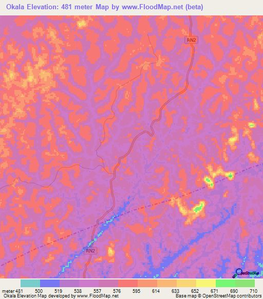 Okala,Gabon Elevation Map