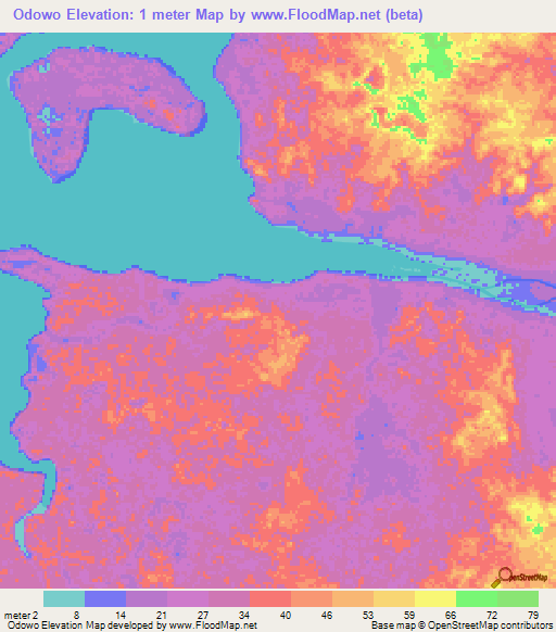Odowo,Gabon Elevation Map