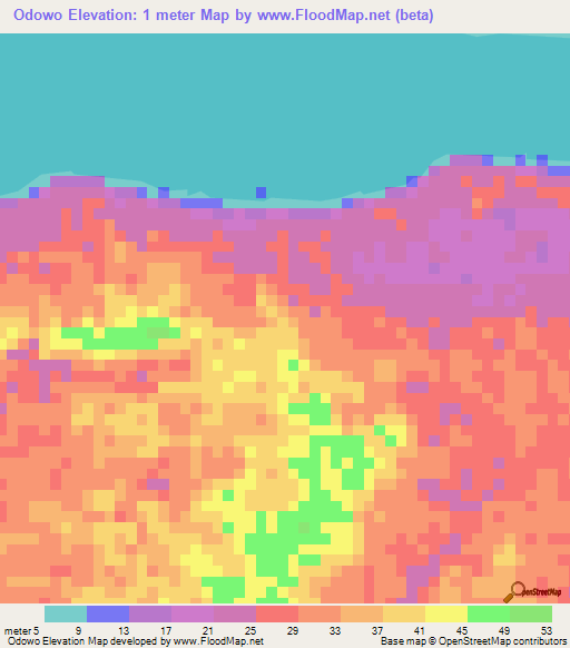Odowo,Gabon Elevation Map