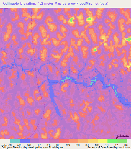 Odjingoto,Gabon Elevation Map