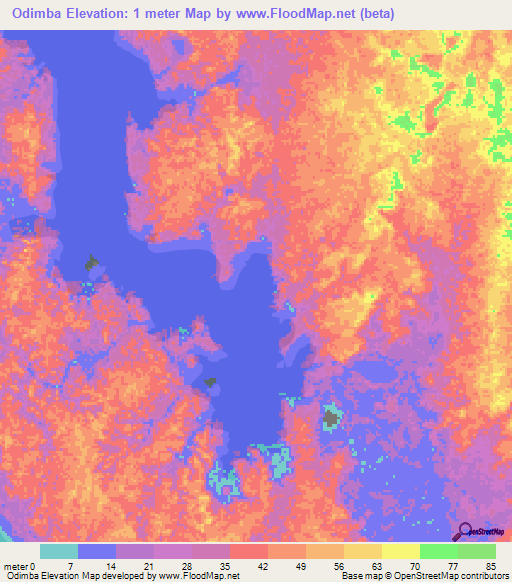 Odimba,Gabon Elevation Map