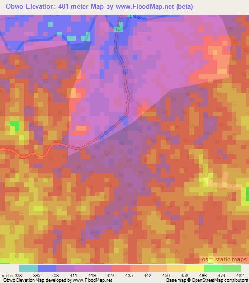 Obwo,Gabon Elevation Map