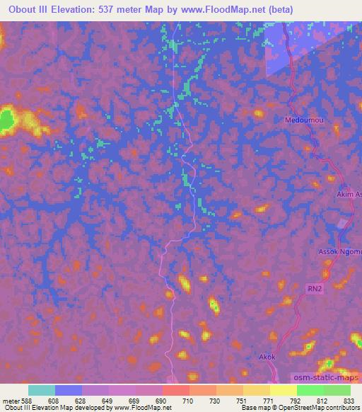 Obout III,Gabon Elevation Map