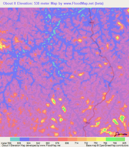 Obout II,Gabon Elevation Map