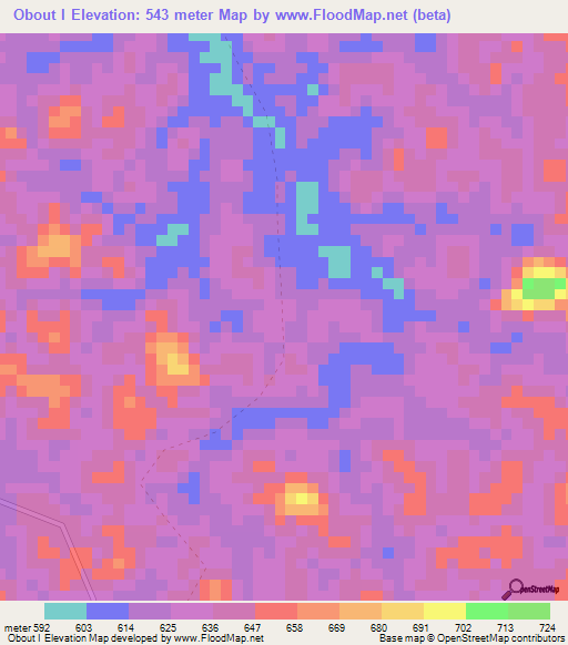 Obout I,Gabon Elevation Map