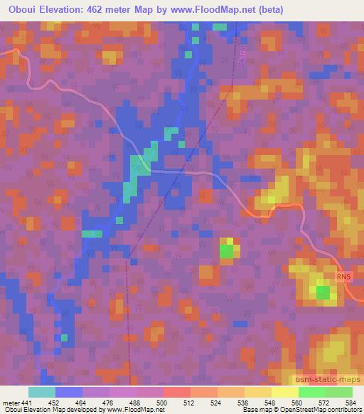 Oboui,Gabon Elevation Map