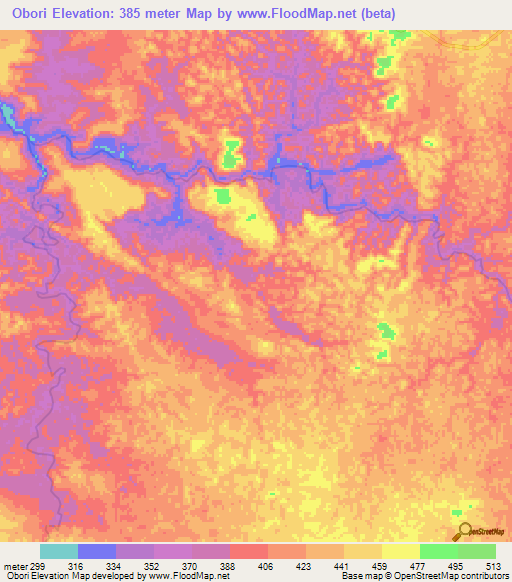 Obori,Gabon Elevation Map