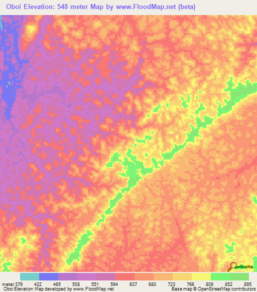 Oboi,Gabon Elevation Map