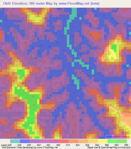 Obili,Gabon Elevation Map