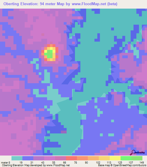Oberting,Gabon Elevation Map