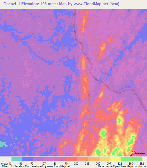 Obenzi II,Gabon Elevation Map
