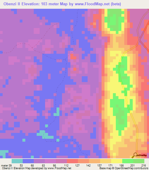 Obenzi II,Gabon Elevation Map