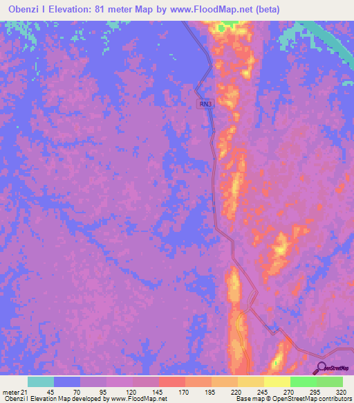 Obenzi I,Gabon Elevation Map