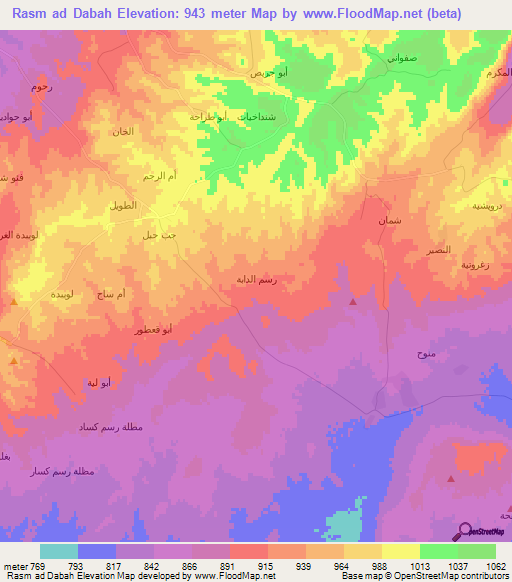 Rasm ad Dabah,Syria Elevation Map