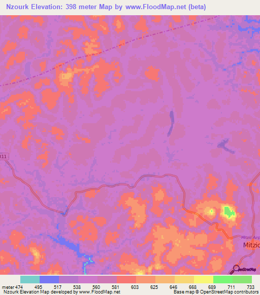 Nzourk,Gabon Elevation Map