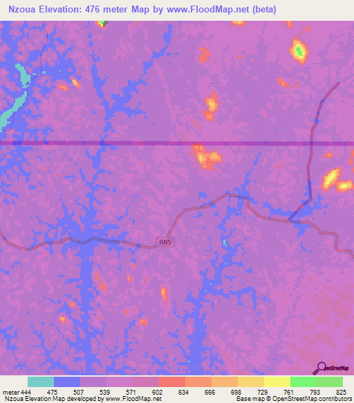 Nzoua,Gabon Elevation Map