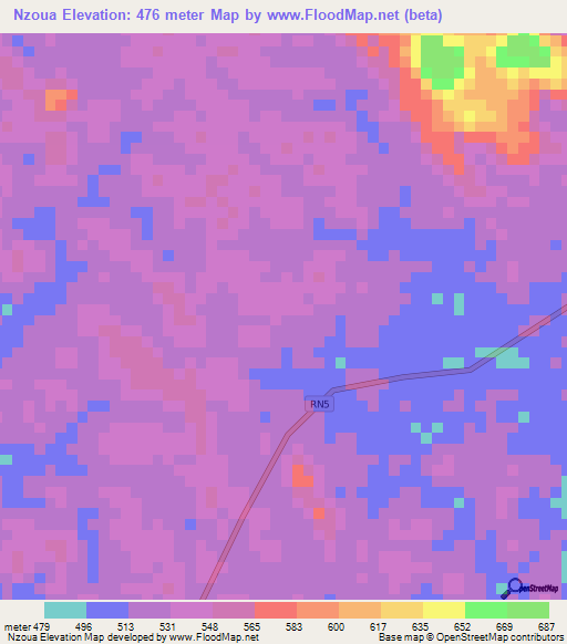 Nzoua,Gabon Elevation Map