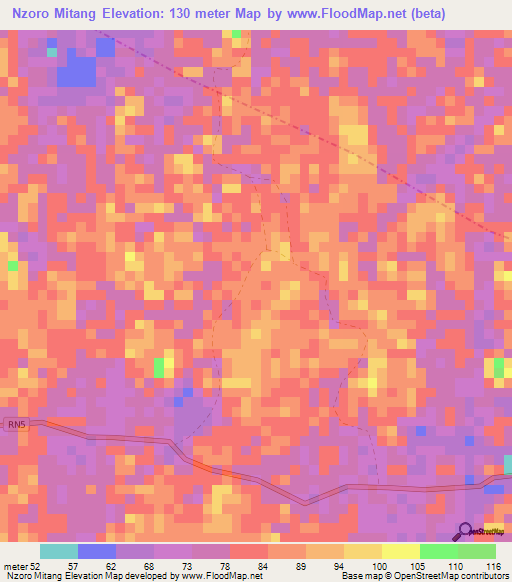 Nzoro Mitang,Gabon Elevation Map