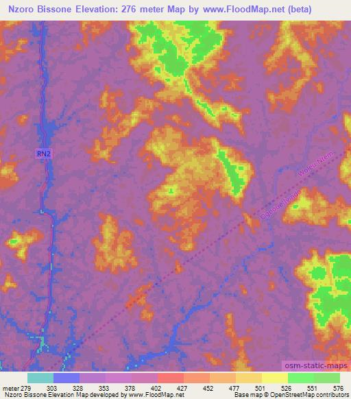 Nzoro Bissone,Gabon Elevation Map
