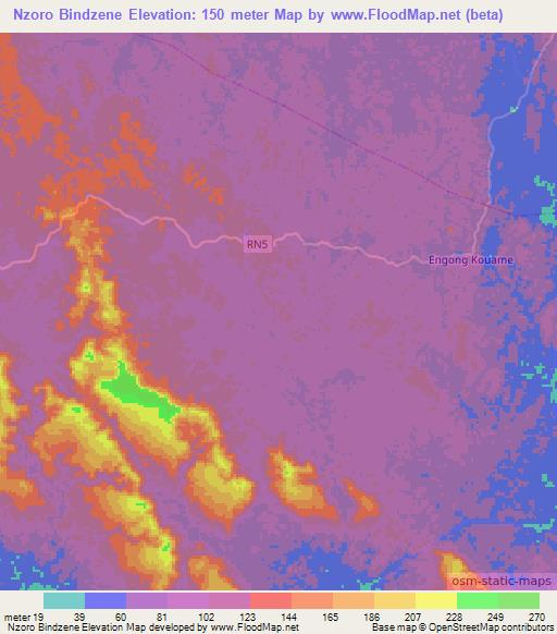 Nzoro Bindzene,Gabon Elevation Map