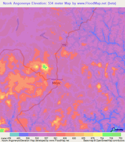 Nzork Angonenye,Gabon Elevation Map