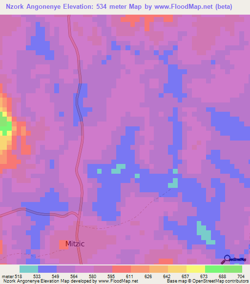 Nzork Angonenye,Gabon Elevation Map
