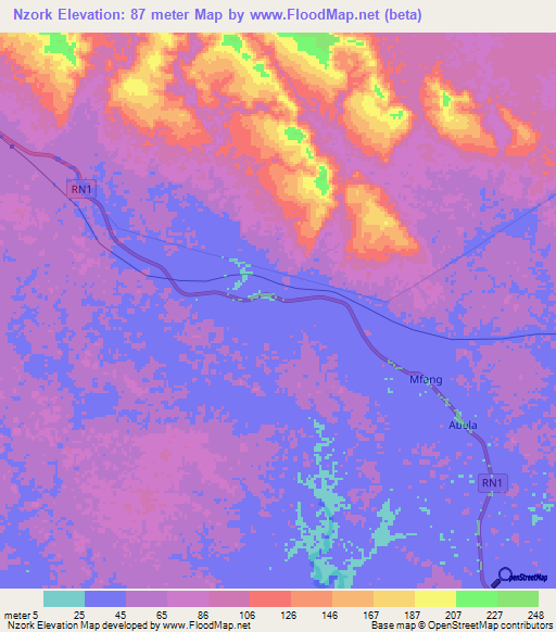 Nzork,Gabon Elevation Map