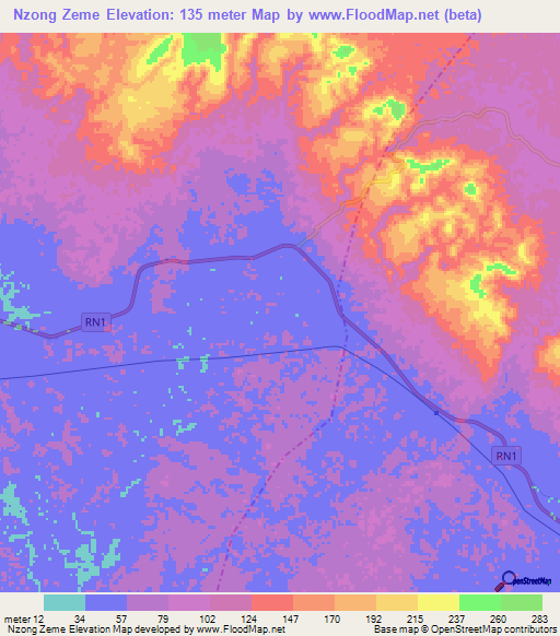 Nzong Zeme,Gabon Elevation Map