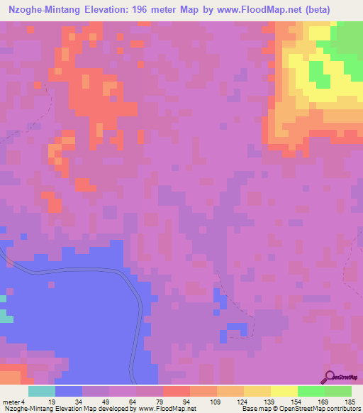 Nzoghe-Mintang,Gabon Elevation Map