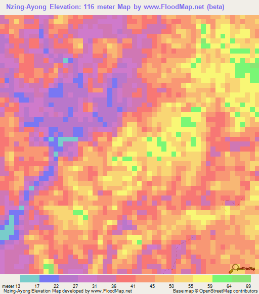 Nzing-Ayong,Gabon Elevation Map