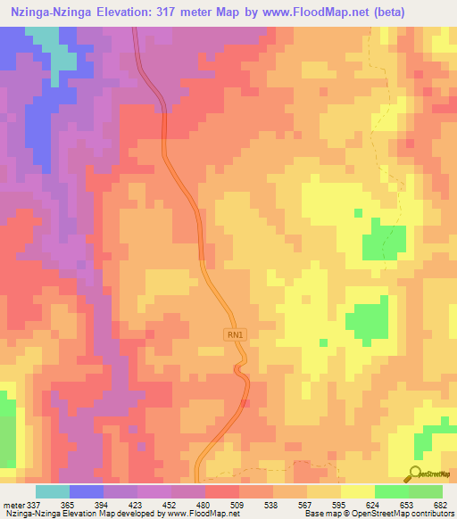 Nzinga-Nzinga,Gabon Elevation Map