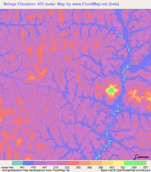 Nzinga,Gabon Elevation Map