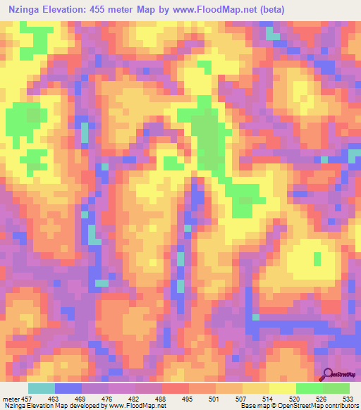 Nzinga,Gabon Elevation Map