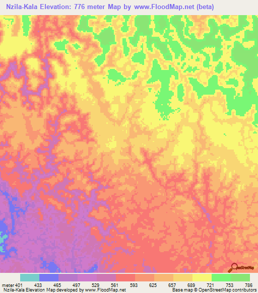 Nzila-Kala,Gabon Elevation Map