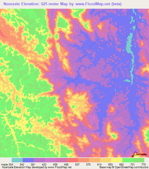 Nzenzele,Gabon Elevation Map