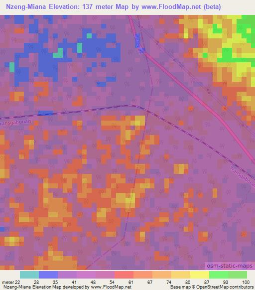 Nzeng-Miana,Gabon Elevation Map