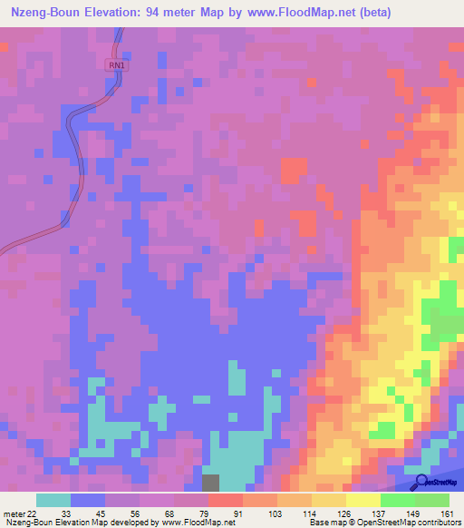 Nzeng-Boun,Gabon Elevation Map
