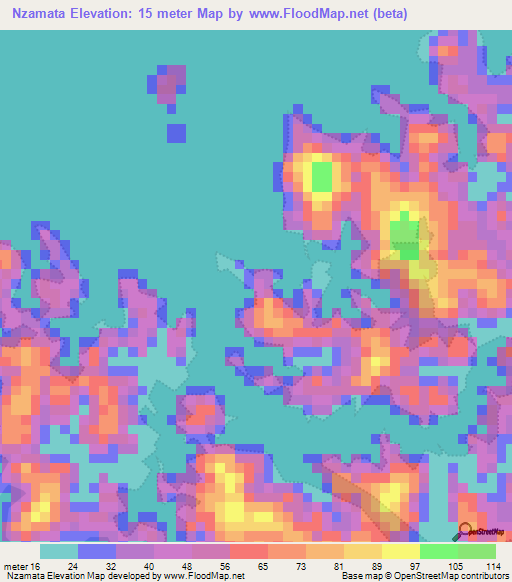 Nzamata,Gabon Elevation Map