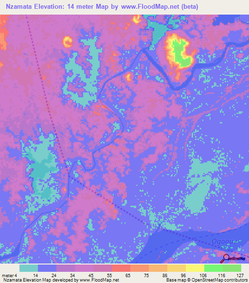 Nzamata,Gabon Elevation Map
